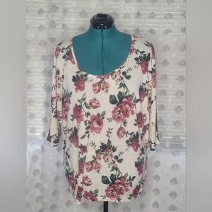 Tempted Los Angeles Sz 3X Cream Mulberry Floral Back Keyhole Bow Coquette Top